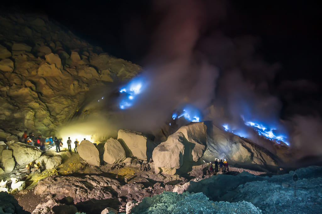 Blue fire on Ijen crater 